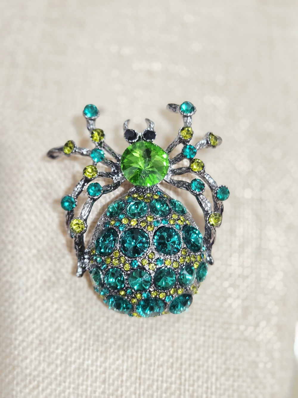 Green Crystal Spider Brooch